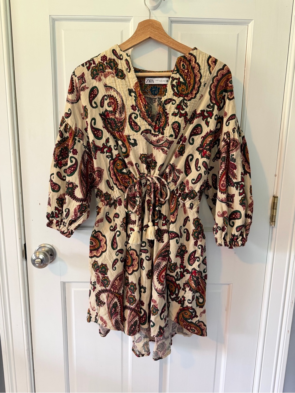 Zara Cream Paisley Mini Dress with Multicolor Print